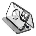 Dubbelsidigt skal med härdat glas + magnetisk metallram för iPhone 15 Kompatibelt med MagSafe telefonskydd med spänne - Svart