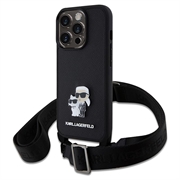 iPhone 15 Pro Karl Lagerfeld Saffiano Crossbody Metal Karl & Choupette Skal - Svart