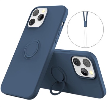 iPhone 13 Pro Liquid Silikonskal med Ringhållare - Blå