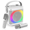 YS307 Home Karaoke Bluetooth-högtalare med RGB-ljus och 2 mikrofoner - Silver