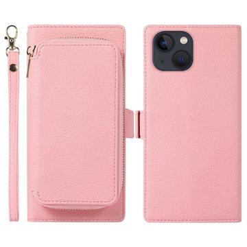 iPhone 14 Plus 2-i-1 Magnetiskt Plånboksfodral med Dragkedja - Rosa