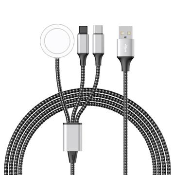 3-i-1 flätad laddningskabel - Type-C, Lightning, Apple Watch - 1.2m