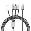 4-i-1 flätad laddningskabel - Type-C, Lightning, Micro USB, Apple Watch - 1.2m