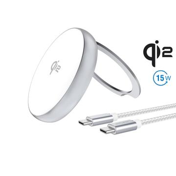 4smarts Qi2 snabb trådlös laddare med kickstand - MagSafe-kompatibel - 15W - Vit / Silver