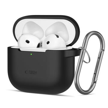 AirPods 4 Tech-Protect silikonfodral med krok - svart