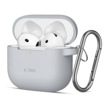 AirPods 4 Tech-Protect silikonfodral med krok - kritgrått