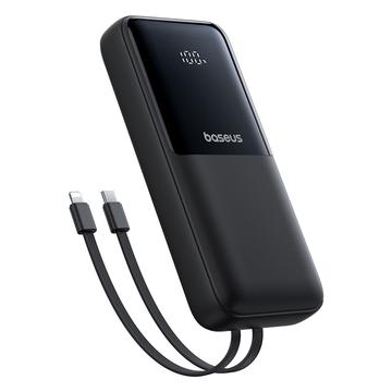 Baseus Lipow 22.5W Power Bank 20000mAh med inbyggda Lightning- och USB-C-kablar och LED-display - Svart