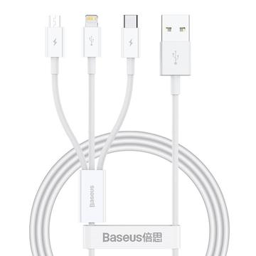 Baseus Superior Series 3-i-1 snabbladdningskabel - 1m, 3.5A - Vit