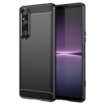 Sony Xperia 1 V Borstat TPU Skal - Kolfiber - Svart