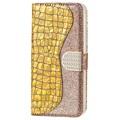 Croco Bling Series Samsung Galaxy S21 FE 5G Plånboksfodral - Guld