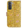 Croco Bling Series Samsung Galaxy S21 FE 5G Plånboksfodral - Guld