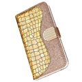 Croco Bling Series Samsung Galaxy S21 FE 5G Plånboksfodral - Guld