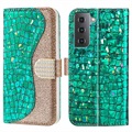 Croco Bling Series Samsung Galaxy S21 FE 5G Plånboksfodral - Grön