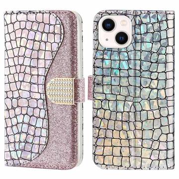 Croco Bling Series iPhone 14 Plånboksfodral - Roséguld