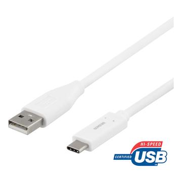 Deltaco USB 2.0 till USB-C-kabel - 1m/3A - Vit