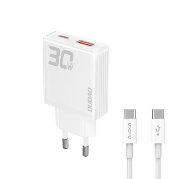 Dudao A30EUT 30W GaN väggladdare med USB-C-kabel - vit