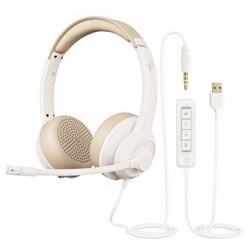 Eaglend EH01 USB & 3.5mm trådbundet datorheadset med brusreducerande mikrofon - vit