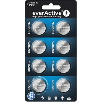 EverActive Mini Myntcellsbatteriset - CR2016/CR2025/CR2032 - 8 st.