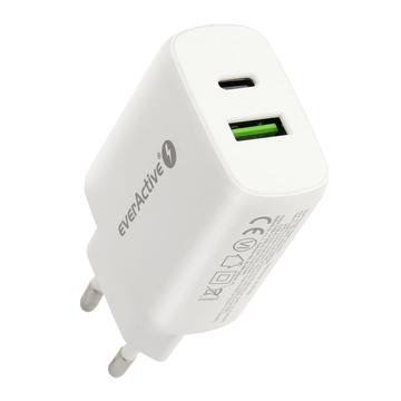 EverActive SC-370Q 25W väggladdare - USB-A, USB-C - Vit