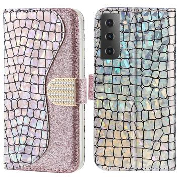 Croco Bling Series Samsung Galaxy S23 5G Plånboksfodral - Roséguld