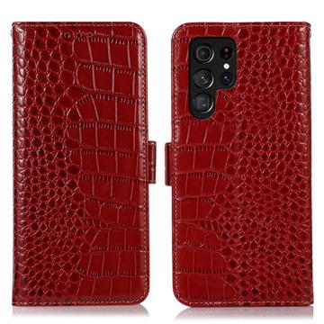 Crocodile Serie Samsung Galaxy S23 Ultra 5G Läder Plånboksfodral med RFID