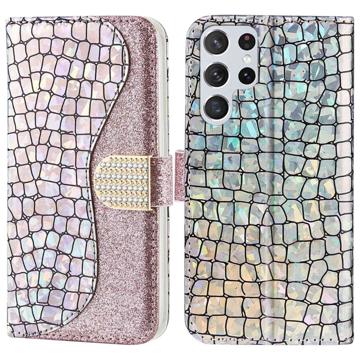 Croco Bling Series Samsung Galaxy S23 Ultra 5G Plånboksfodral - Roséguld