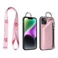 Strap Series iPhone 14 Plus Skal med Löstagbart Plånbok - Rosa