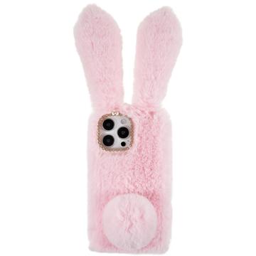 Furry Vinterkaninöron iPhone 14 Pro Skal med Glitter - Rosa