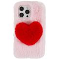 Plush Heart iPhone 14 Pro TPU Skal - Rosa