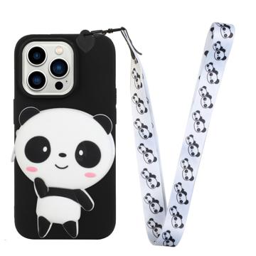 Cartoon Design iPhone 14 Pro Max TPU Skal med Blixtlås Ficka - Panda