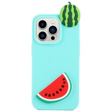 3D Cartoon iPhone 14 Pro TPU-skal - Vattenmelon