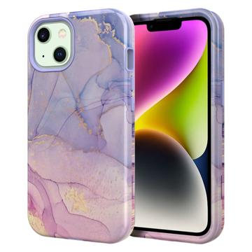 Stylish Gradient iPhone 14 Plus Hybrid Skal - Marmor - Lila