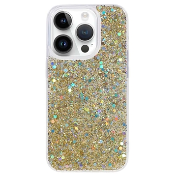 iPhone 15 Pro Max Glitter Flakes TPU-skal - Guld