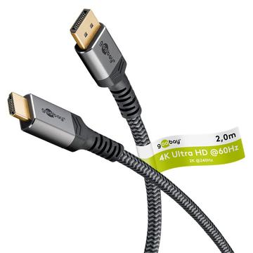 Goobay Plus flätad DisplayPort till HDMI-kabel 4K/60Hz - 2m - Grå