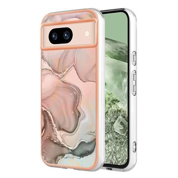 Google Pixel 8a Marble Pattern Elektropläterat IMD TPU Skal - Rosa