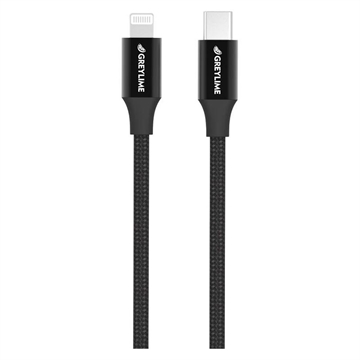 GreyLime 18W Flätad USB-C / Lightning Kabel - MFi-Certifierad - 1m - Svart