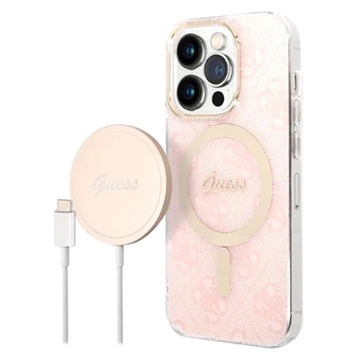 Guess 4G Edition Bundle Pack iPhone 14 Pro Skal & Trådlös Laddare - Rosa