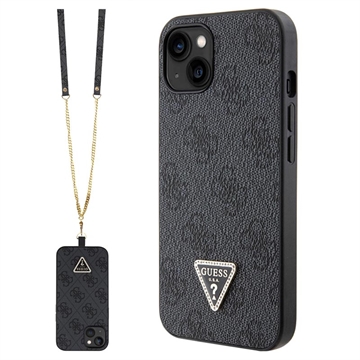 iPhone 15 Guess 4G Strass Triangle Metal Logo Skal med Crossbody-rem