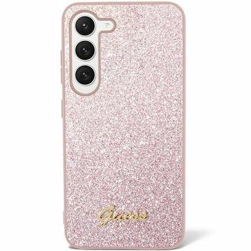 Samsung Galaxy S24 Guess Glitter Flakes Metal Logo Hybridskal - Rosa