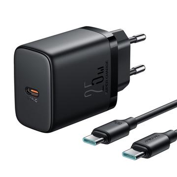 JOYROOM JR-TCF11 25W snabb väggladdare med USB-C till USB-C 60W 1m kabel, EU-kontakt - svart