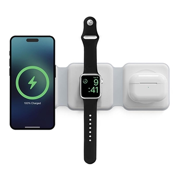 Ksix 3-i-1 vikbar trådlös laddare 15W - iPhone, Apple Watch, AirPods - Vit