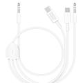 MH045S 3-i-1 billjudskabel - USB-C, Lightning, 3.5mm - vit