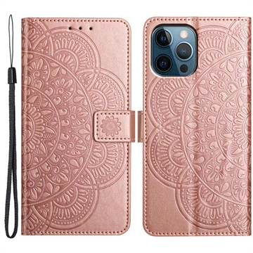 iPhone 16 Pro Max Mandala Series Plånboksfodral - Roséguld