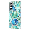 Marble Pattern Elektropläterat IMD Samsung Galaxy S21 FE 5G TPU Cover - Grön