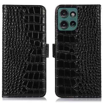 Motorola Edge 50 Neo Crocodile Serie Läder Plånboksfodral med RFID