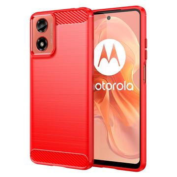 Motorola Moto G04/G24 Borstat TPU Skal - Kolfiber - Röd