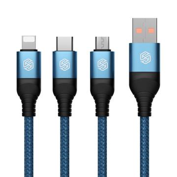 NILLKIN Swift Pro 3-i-1-kabel med nylonflätad USB till typ-C / iP / Micro Laddningssladd - Blå