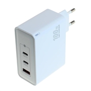 OTB USB GaN-laddare 100W - 2x USB-C & 1x USB-A, snabbladdning med strömförsörjning - Vit