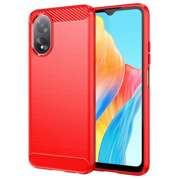 Oppo A18/A38 Borstat TPU Skal - Kolfiber - Röd