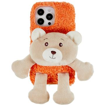 3D Plush Doll iPhone 14 Pro TPU Skal - Orange / Björn